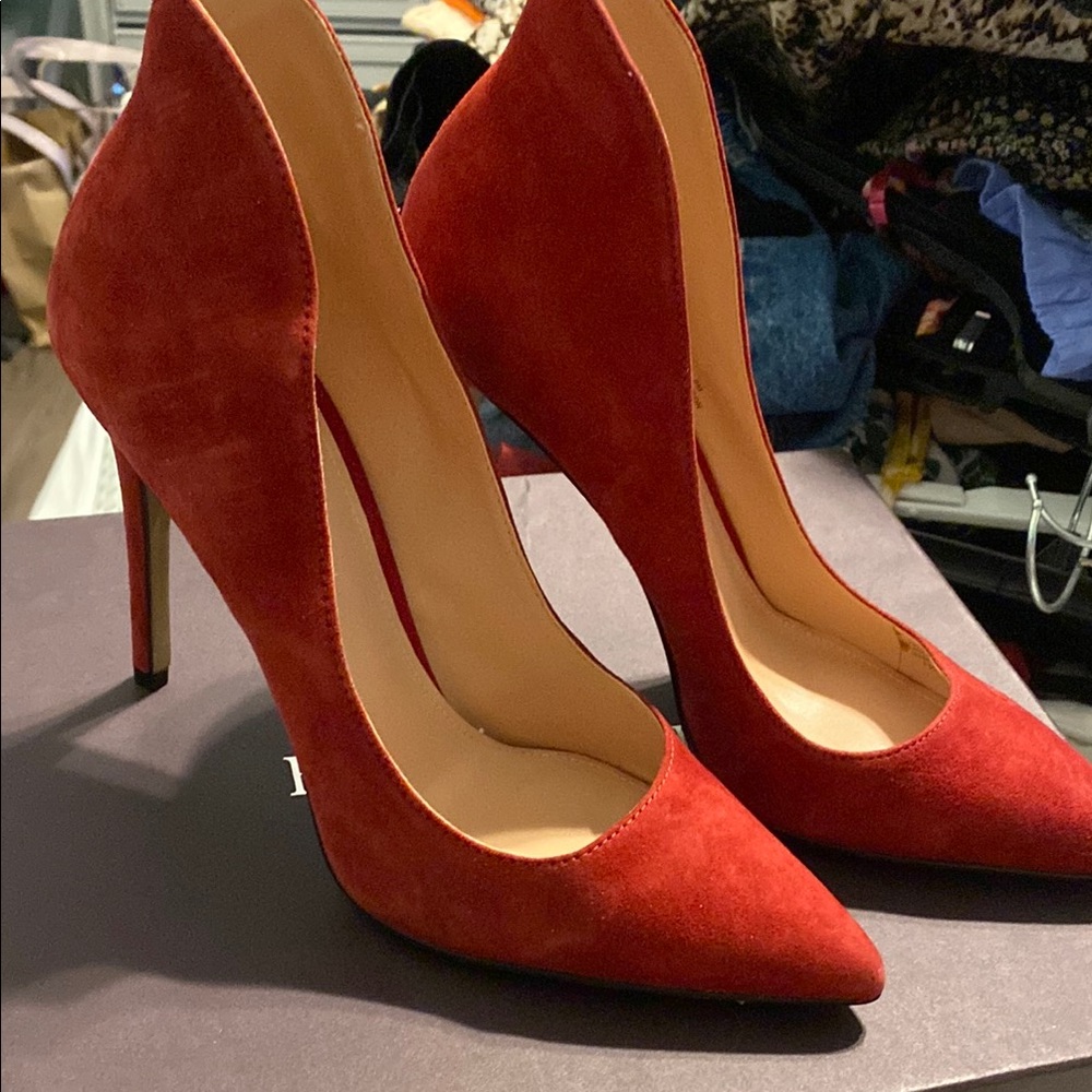 Elegant Red Suede Stiletto Heels suede